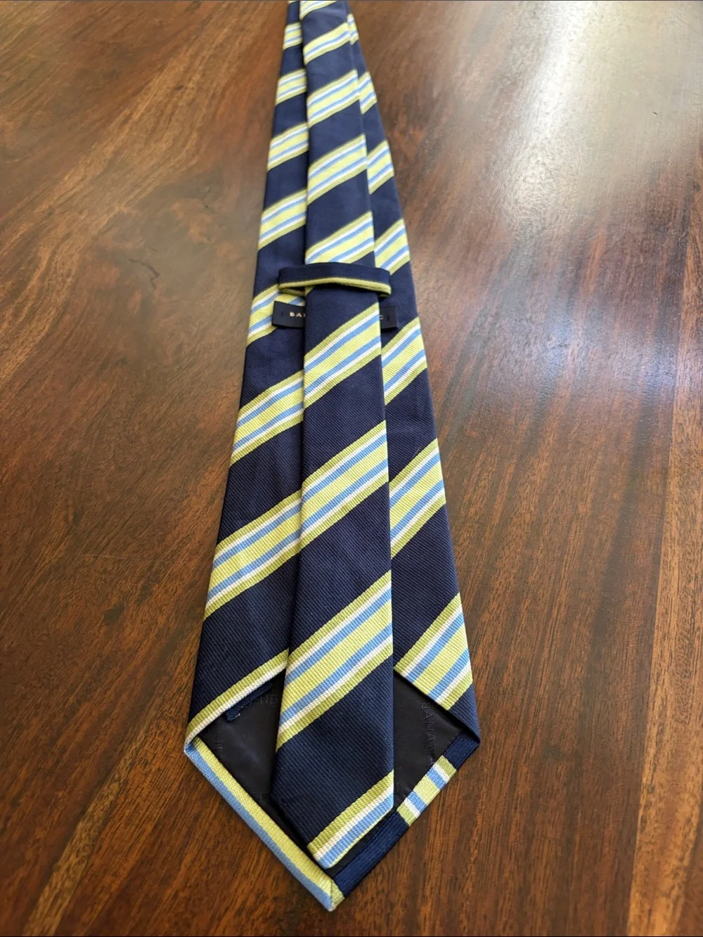 Banana Republic Navy Tie with Green and Blue Stripes 100% Silk Made In Italy